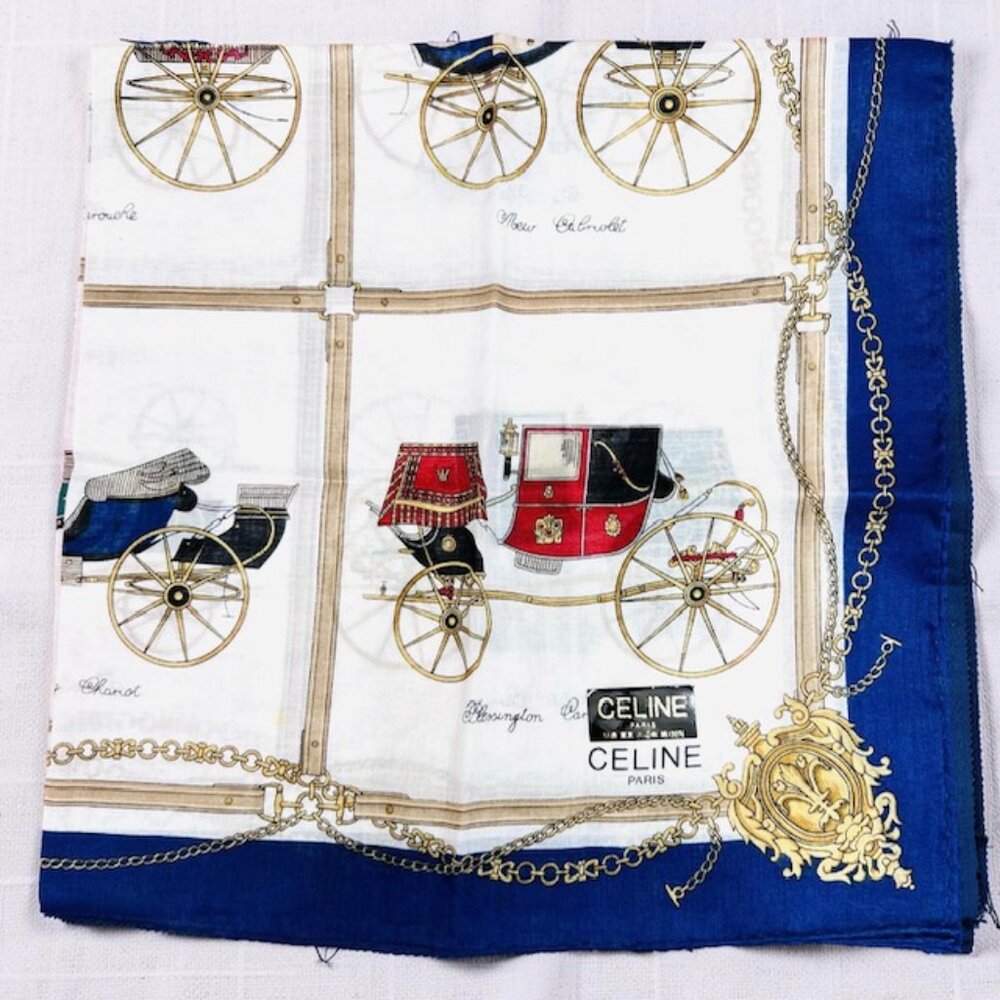 New Celine Paris Mini Scarf/Neck-Kerchiefr cotton 19" multiple chariots (89) - Picture 4 of 14